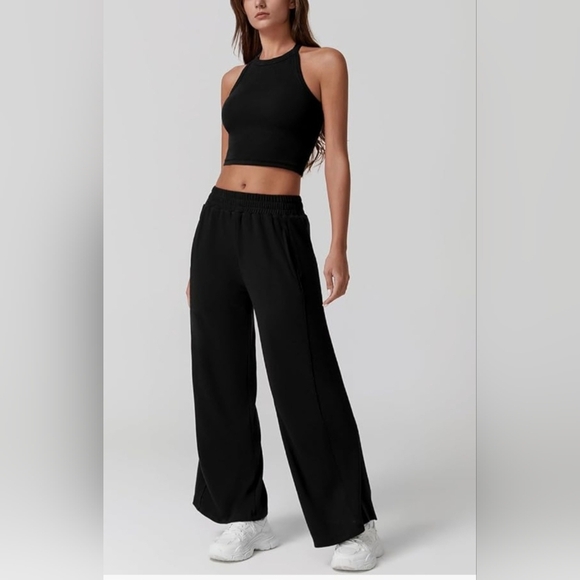 Crop Top Wide Leg Pants Two Piece Matching Lounge Set Tracksuit #813 - Picture 1 of 13